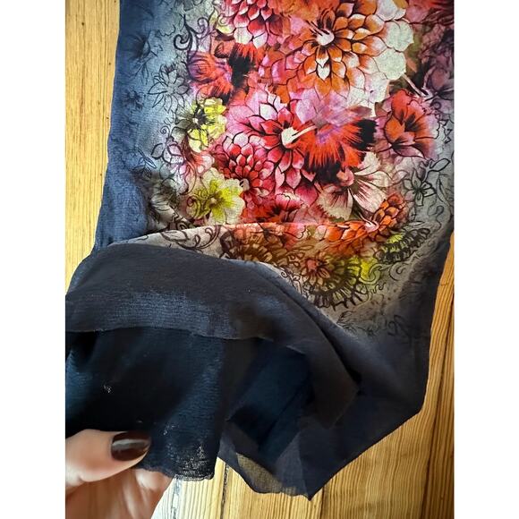 NWOT FUZZI Floral Y2K Sheer Long Sleeve Scoop Neck Multicolor Double Lined Top - Picture 5 of 8